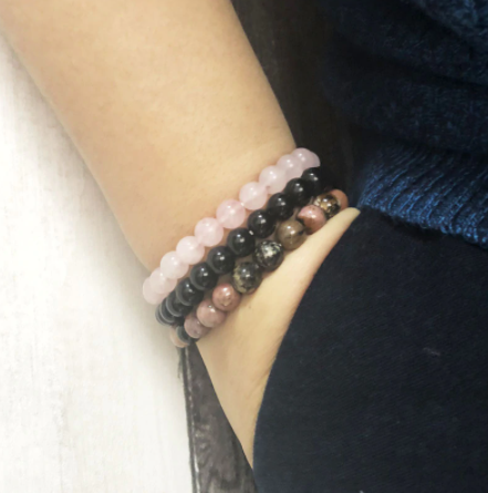 Parure de 3 Bracelets "Soulagement du stress " en Quartz Rose, Rhodonite et Onyx