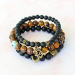 bracelets Prospérité - Om & Buddha Onyx & Œil de tigres Set de 3 Bracelets