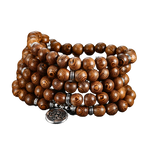 Bracelet mala tibétain 108 perles en bois avec fleur Lotus