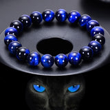 bracelet de perles oeil de tigre bleu