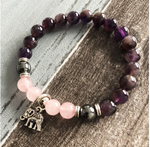 Bracelet éléphant en améthyste et Quartz Rose