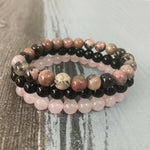  bracelets Quartz Rose, Rhodonite et Onyx