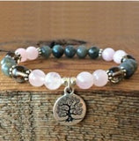 Bracelet "Arbre de vie" avec quartz rose, quartz fumé et labradorite