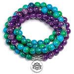 Bracelet Mala 108 perles avec chrysocolle et améthyste - Symbole, fleur de lotus